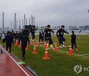 훈련하는 올림픽 축구대표팀