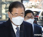 출근하는 정의용 외교장관 후보자