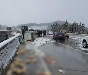 닭장 쏟아지고, 순찰차 불타고..광주·전남 눈길 사고 잇따라(종합)