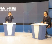 [포토]안철수-금태섭, '후보 단일화 첫 TV토론'