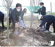 식목일 맞이 식재행사에서 나무를 심는 채현일 영등포구청장