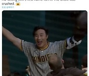 김하성 첫 홈런에 모두가 신났다!..MLB 공식 SNS "공을 쪼갠 듯한 첫 홈런이었다"