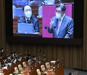 [포토]홍남기 국무총리 대행에게 질의하는 정진석 의원