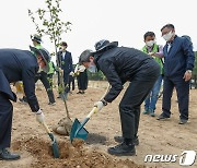 이인영 장관, 판문점 선언 3주년 기념 나무심기
