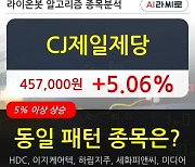 CJ제일제당, 상승출발 후 현재 +5.06%.. 외국인 -28,040주 순매도 중
