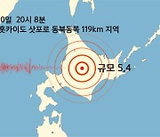 일본 홋카이도 삿포로 동북동쪽 119km 지역에서 규모 5.4 지진