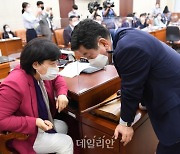 대체공휴일법 처리는? 박재호 민주당 간사와 대화하는 서영교 행안위원장
