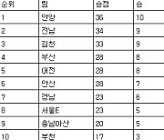 [프로축구2부 중간순위] 12일