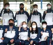 [MD포토] 도쿄올림픽 태극궁사들 '세계양궁선수권대회도 응원해주세요'