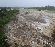 폭우에 급류 흐르는 천미천