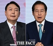 洪 "국익우선주의, 내 공약" vs 尹 "특허있나?"..불 붙은 윤홍대전 [TF사진관]