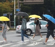 우산 쓰고 캠퍼스로 향하는 학생들