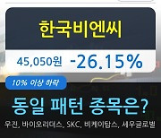 한국비엔씨, 장시작 후 꾸준히 하락하여 -26.15%.. 이 시각 157만7800주 거래