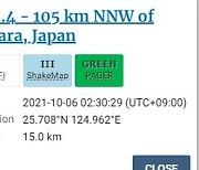 日 오키나와 서쪽 해안서 규모 5.4 지진 발생