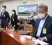 증인 선서하는 홍원식 남양유업 회장-앤토니 마티네즈 한국맥도날드 대표