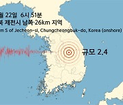 충북 제천시 부근 지역에서 규모 2.4 지진