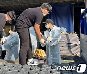 독거노인 세대에 연탈배달 봉사하는 김천대 사회복지 전공 학생들