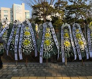 서울시교육청 앞에 놓인 근조화환