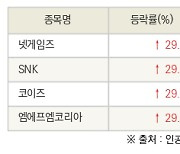 [fnRASSI]오늘의 상한가, 넷게임즈 29.9% ↑