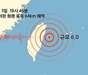 타이완 화롄 동쪽 64km 해역에서 규모 6.0 지진