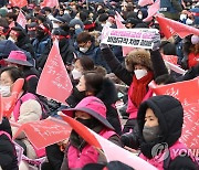민중총궐기 깃발 흔드는 참가자들