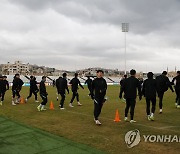 러닝으로 몸 푸는 축구대표팀