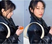 AOA 설현, 얼어죽어도 가죽 재킷..패피는 코가 빨개져도 참아야지