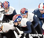 1,500m 결승 역주하는 황대헌-이준서-박장혁 [사진]