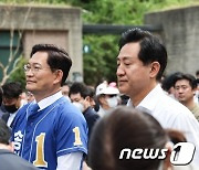 신림선 도시철도 개통행사 참석한 송영길·오세훈 후보