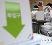 방호복 점검하는 선거 참관인