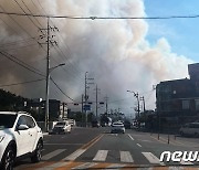 울진 산불, 군청 1km 앞까지 확산..차정비소, 사찰 등 피해