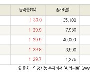 [fnRASSI]오늘의 상한가, 코오롱글로벌우 30.0% ↑