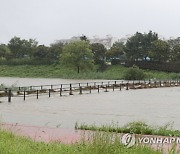 물에 잠긴 대전 유성천변 보행교