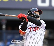 [포토]힘차게 스윙하는 LG 김현수, 1타점 2루타!