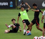 훈련하는 축구 국가대표팀