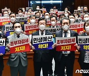 '초부자 감세 저지 ·민생예산 확대' 손 피켓 든 민주당