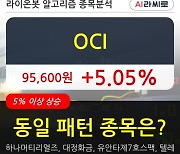 OCI, 전일대비 5.05% 상승.. 외국인 기관 동시 순매수 중