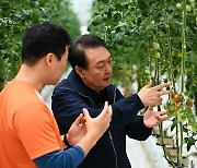 방울토마토 온실 살펴보는 윤석열 대통령