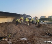 삼척 국도서 H빔 떨어져 25톤 덤프트럭 전도…운전자 부상