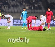 [MD포토] 그라운드에 쓰러진 정우영과 김영권 '부상은 안되는데'