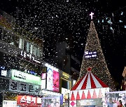 '성탄절 앞두고 불 밝힌 동성로 대형 크리스마스 트리'