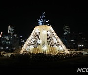 국회 분수대 광장에서 밝게 빛나는 성탄트리