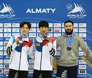 韓쇼트트랙 남자만 신났다...김태성 500m 金, 박지원-홍경환 1500m 1, 2위 [월드컵 3차]