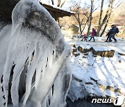 매서운 한파에 얼어버린 물레방아