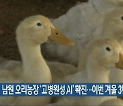 남원 오리농장 ‘고병원성 AI’ 확진…이번 겨울 3번째