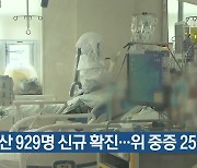 부산 929명 신규 확진…위 중증 25명