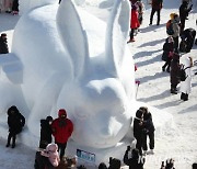 태백산 눈축제 거대한 토끼 눈조각
