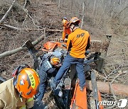 홍천 벌목작업장서 굴삭기 10m 아래 추락…50대 사망