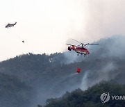 분주한 합천 산불 진화 헬기