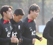 훈련하는 한국 축구대표팀
